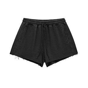 Summer Drawstring Hot Pants for <b>Women</b> 300GSM Heavyweight Cotton, Distressed Street Style - Product Image 1