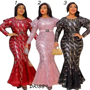 2024 New African Design Elegant Beaded Ball Gown Plus Size Sequin Bazin Riche Evening Gown Tunics Dress For Women Vestidos