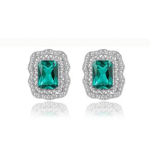 Pendientes Clásicos de Lujo de Plata 925 con Circonita Corte Esmeralda, Set de Joyería para Regalo de Boda para Mujer, Engaste de Garra - Product Image 1