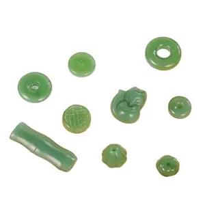 2404 Glass jade peace button pendant green white topaz necklace diy nail bracelet accessories