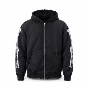 Sweat à capuche zippé délavé vintage pour homme, style streetwear décontracté - Product Image 4