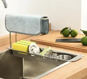 Stainless steel kitchen sink organizer rack scalable drain rack for kitchen dish drain towel storage holders racks