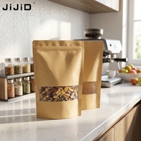 Sachet Doypack JIJID avec fenêtre, imprimé sur mesure, en papier kraft écologique, avec fermeture éclair, pour l'emballage alimentaire (snacks, café, cadeaux)