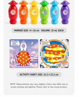 Spidol Dot Superdots yang Dapat Dicuci untuk Anak-anak Prasekolah, 6 Warna 2 oz Bingo Daubers Set Spidol Cat dengan Buku Aktivitas 24 Halaman