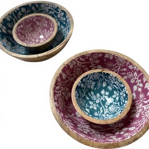 Handmade Eco-Friendly Wood Bowl with Classic <b>Retro</b> Geometric Pattern Dishwasher Safe and Durable for Party Food Serving <b>Gifting</b> - Product Image 3