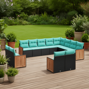 Set di divani da giardino in polyrattan nero con cuscini per arredamento da esterno dal design contemporaneo - Product Image 2