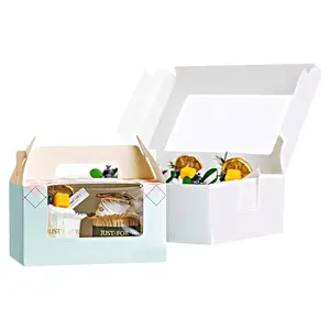 Kunden spezifische Kraft Pappbecher Kuchen Papier box für 2/4/6 Kuchen Verpackung mit weißem Karton klares Fenster