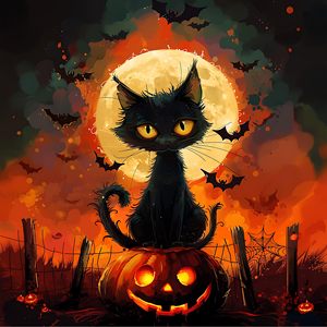 Kits <span class=keywords><strong>de</strong></span> <span class=keywords><strong>peinture</strong></span> à points diamantés personnalisés 5D Full Drill Factory Halloween Cat Art Beginner's DIY Crafts with Still Life Subject - Product Image 1