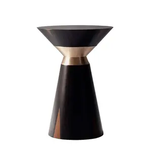 Luxury Small Coffee Table Round Wooden Black Gold Side Table For Living Room Furniture