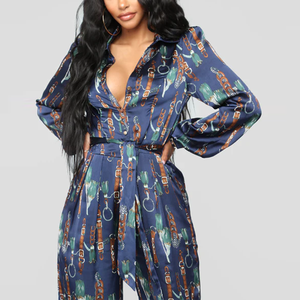 Venta al por mayor de nuevo diseño de talla grande ropa de mujer de manga larga de diseño de satén <span class=keywords><strong>mono</strong></span> de una pieza - Product Image 2