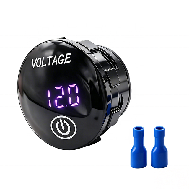 Waterproof Flush Mount Mini DC12V Round Car Voltmeter with LED Digital Display and Touch Switch for Boat RV