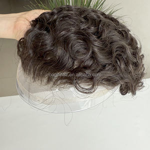 Prothèses capillaires pour hommes en cheveux humains naturels, avec dentelle suisse, style 'Back Hairstyles' et 'Water Wave', 24mm, pour systèmes de remplacement et perruques toupet - Product Image 1