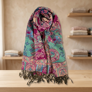 <b>Women</b> Long Paisley Jacquard Pashmina <b>Shawl</b> Pink Green Floral Print Scarf With Fringe - Product Image 4