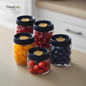 Thanthhot produttore di vetro borosilicato alto barattolo di conservazione degli alimenti <span class=keywords><strong>Set</strong></span> con coperchio di bambù sigillato contenitore di caramelle in vetro trasparente - Product Image 5