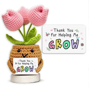 Muñeco de Ganchillo de Tulipanes Tejidos a Mano, Serie de Plantas en Maceta, con Tarjeta de Regalo de Energía Positiva, Superventas Transfronterizo - Product Image 1
