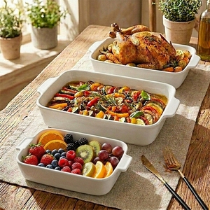 Ensemble de plats à pâtisserie en porcelaine blanche mate pour la cuisine, moule à pain antiadhésif, <span class=keywords><strong>plat</strong></span> de cuisson rectangulaire, ensemble de plats à pâtisserie durables - Product Image 2
