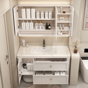 Cream White Wall-Mounted Bathroom <b>Vanity</b> with LED Smart <b>Mirror</b> Soft-Close Storage Drawers - Product Image 4