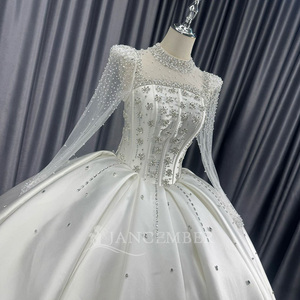 Lscm104 Luxury <b>Wedding</b> Dress Full Satin Skirt Sheer Beaded Crystal Floral Corset Princess Bridal Ball Gown Jancember - Product Image 5