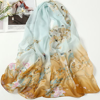 Fashion musim panas sifon Floral dicetak syal panjang 160*50cm selendang wanita pantai tabir surya kain kasa saputangan syal kepala
