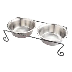 Doppelte erhabene Pet Home Feeder Bowl mit Tablett Edelstahl Food Water Stand Hund Katzenfutter Wasserschalen Feeder Shelf Dish