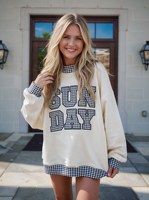 Sweatshirt Wanita Oversize Mockneck Regular Fit 3D Puff Print Katun Fleece Pullover Jumper Atasan Kasual