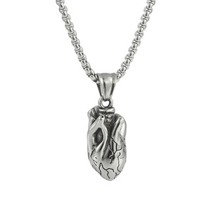 Pendentif en forme de cœur en acier inoxydable, pendentifs thématiques pour hommes, bijoux cadeaux, ensemble de chaînes 3x60cm - Product Image 2