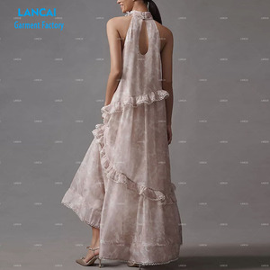 Vestido de Encaje con Botones Hecho a Mano para Mujer, Estilo Floral, Elegante, Holgado, Sin Mangas, Casual, de Gasa, Maxi - Product Image 3