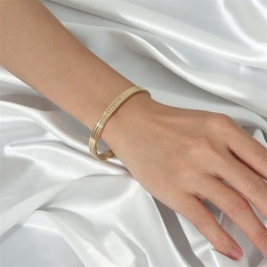 Wholesale Curved <b>Bracelets</b> Gold Plated Stainless Steel Zirconia Paved <b>Crystal</b> <b>Bracelet</b> & Bangle Women Accessories - Product Image 2