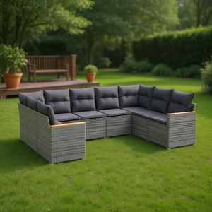 Ensemble de canapés de jardin modulaires en rotin gris, 9 pièces, collection de meubles d'extérieur, résistant aux intempéries, design contemporain - Product Image 2