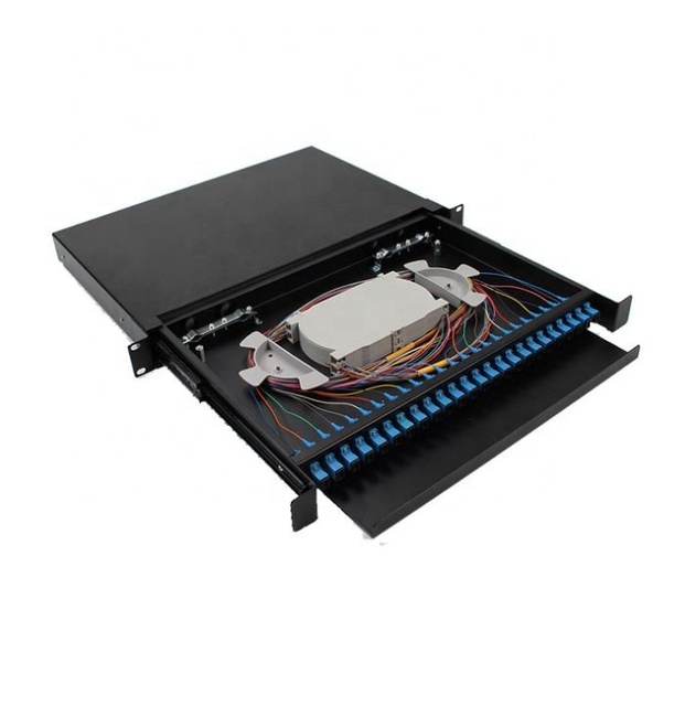 19inch Rack Slide Drawer Type FTTH Fiber Optic Patch Panel 1U 24 Port SC Duplex ODF Distribution Frame Pigtails Adapter