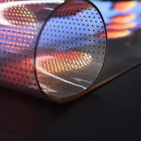 Panel de pantalla de cristal adhesivo de película LED flexible ultrafina para interior, venta al por menor, promoción de marca de pared de vidrio