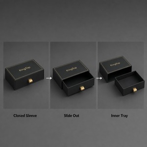 Boîte cadeau à tiroir coulissant en ruban doré noir pour cadeaux, impression personnalisée, rigide, robuste, de qualité supérieure, vente en gros, directement de l'usine - Product Image 2