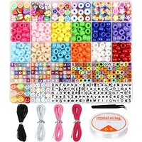 Kit de fabrication de bracelets avec perles colorées, perles lettres, breloques Smiley, fleurs et fruits, cordon élastique, ensemble de loisirs créatifs pour bijoux DIY