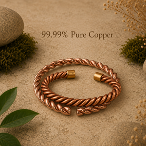 Bracelet manchette tendance pour femmes et hommes, réglable, en cuivre pur à 99,99 %, bijou fait main en fil torsadé - Product Image 1