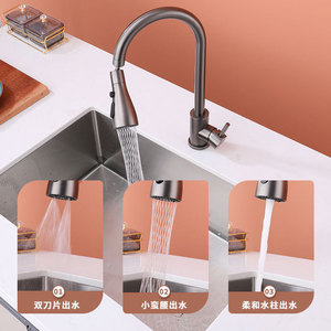 ก๊อกน้ำห้องครัว Austenite สีเทากันเมทัล พร้อมหัวฉีดสเปรย์คู่และสายยืดหยุ่นสำหรับควบคุมน้ำในอ่างล้างจาน - Product Image 1