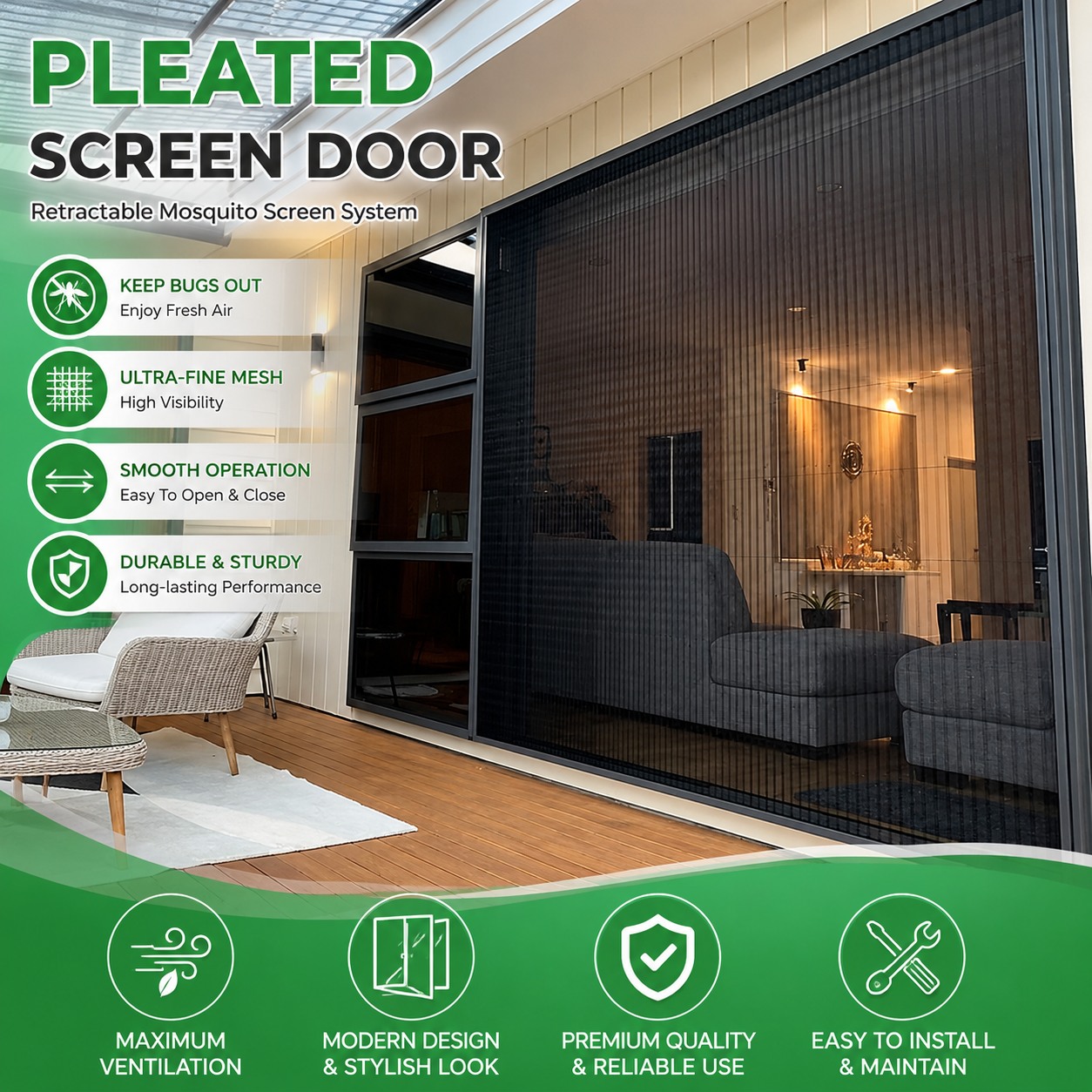Retractable Aluminum Alloy Pleated Screen Door Sliding Mosquito Net Anti Insect Mesh Accessories for Sliding Door · image 1