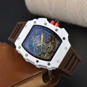 ساعة غير رسمية أنيقة Miller RM على شكل برميل ، كرونوغراف بتقويم متعدد الوظائف بحزام سيليكون للرجال