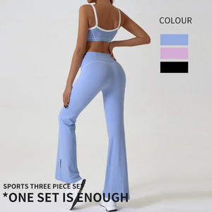 <span class=keywords><strong>Ensemble</strong></span> de sport 3 pièces respirant et ajusté effet seconde peau pour <span class=keywords><strong>femme</strong></span>, taille élastique, short uni, idéal pour le yoga et les activités sportives en extérieur - Product Image 1