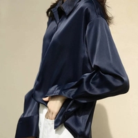 Chemise en Satin Vintage Boutonnée pour Femme, Mode Bureau, Élégante Blouse en Soie Blanche à Manches Longues