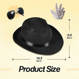 Chapeaux de fête amusants pour déguisement Michael Jackson - Ensemble de 3 - Chapeau Fedora, Gant à paillettes et Lunettes de soleil (Fedora, Noir, Taille Unique) - Product Image 2