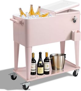 Carrito Enfriador con Aislamiento de Gran Capacidad de 80QT, Carrito Enfriador con Ruedas, Enfriador de Cerveza, Caja de Hielo Metálica con Ruedas para Exteriores - Product Image 1