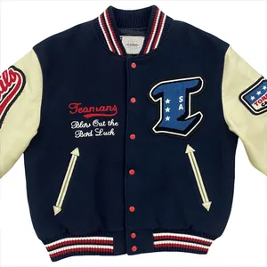 Custom Logo Wool Embroidery Baseball Varisty Jacket Men Leather Sleeve Letterman Jacket