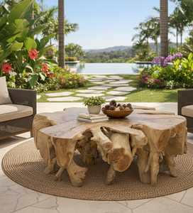 Mesa de Centro de Lujo con Base Escultural de Raíz de Teca Natural y Tapa de Cristal, Diseño Contemporáneo para Interiores Exclusivos - Product Image 6