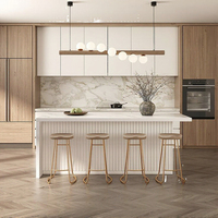NICOCABINET Îlot de cuisine moderne personnalisé, armoire en contreplaqué, plan de travail en acrylique, évier, charnières, dosseret, robinet inclus