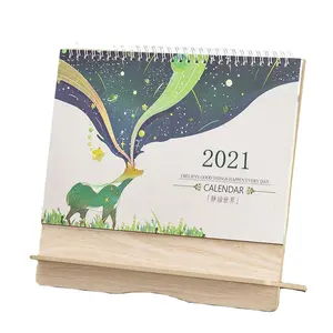 Calendrier en bois 2022 2023 avec Logo imprimé, support mensuel en spirale, Table à rabat, calendrier de bureau