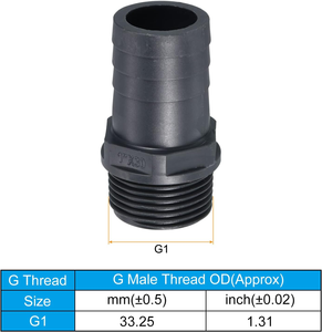 2 Pack 30mm berduri G1 BSPP laki-laki benang UPVC selang Fitting-agresif Barb segel adaptor untuk bahan bakar Air sistem udara
