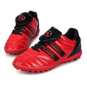 รองเท้าฟุตบอลสำหรับเด็ก,รองเท้าฟุตบอลสีแดงฟุตซอลเด็กชายหญิงหนังรองเท้าฟุตบอลสนามหญ้าในร่มสำหรับเด็กอายุ11-12ปี
