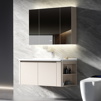 Meuble-lavabo flottant Lite Lux All-Al, porte de rangement gauche, double compartiment fermé, étagère latérale, vasque en céramique intégrée, pour projets résidentiels et hôteliers