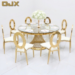 Sang trọng tùy chỉnh đồ nội thất khách sạn Vòng Vàng centre de Glass Top Wedding Hall thép không gỉ Đảng bảng và ghế cho các sự kiện - Product Image 1