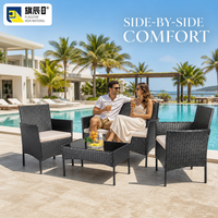 Ensemble de meubles de patio extérieur 4 pièces en rotin PE, canapé deux places, 2 fauteuils, table basse en verre noir, jardin